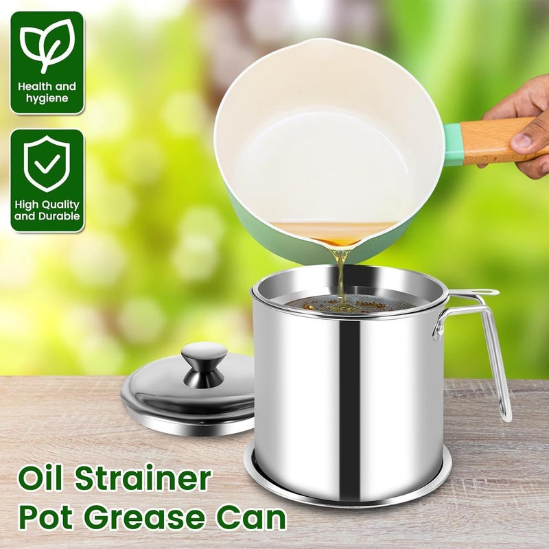 Mn Stainless Steel Oil Filter Pot | Oil Storage Container with Fine Mesh Strainer and Dustproof Lid Suitable for Storing Frying Oil and Cooking Grease | Cooking Oil Strainer (1.7L) - Image 5