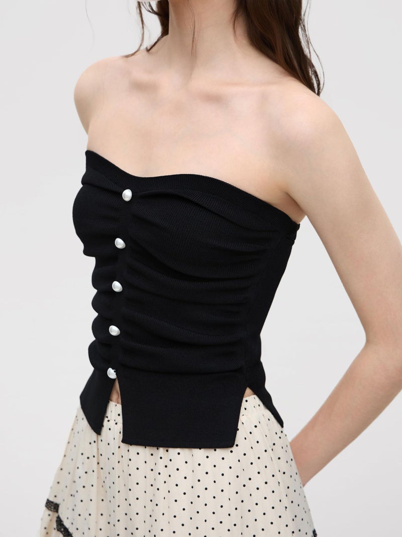 CIDER Faux Pearl Tube Tops for Women Crop Knit Split Hem Ruched Going Out Tops Cute Summer Outfits Y2K Black - Image 4