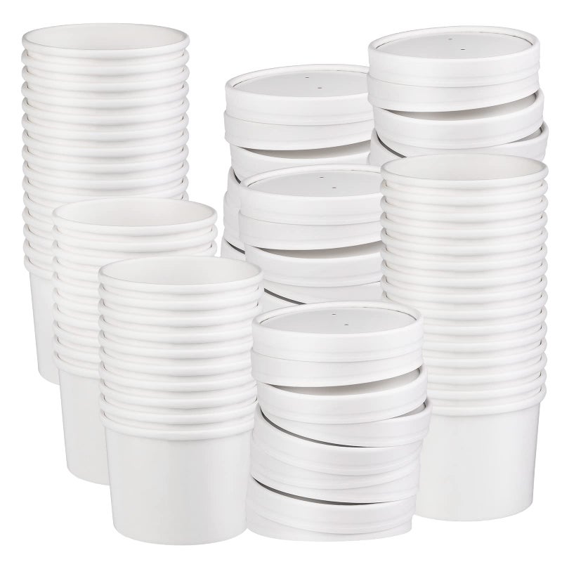 Giwrmu 12 oz 50 Pack Soup Containers with Lids Disposable Soup Bowls Ice Cream Containers White Disposable Soup Cups