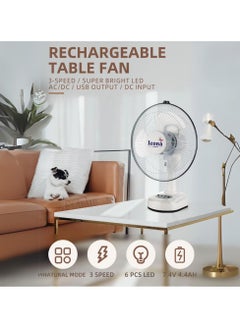 ICONA Icona 12 Inch Rechargeable Table Fan – AC/DC, Lithium Battery Operated, 3 Speed Adjustment, USB, Solar, and Electric Power Options – Portable Cooling Fan for Home, Outdoor, and Commercial Use  - Image 3
