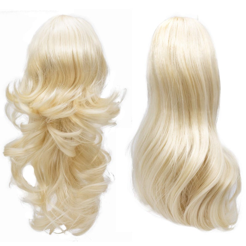 Onedor 15 Synthetic Fiber Curly Ponytail Hair Extension hairpiece with Clipin Jaw Clips DualUse Hair Extensions 613Bleach Blonde