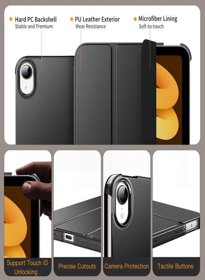 MoKo Case Fit New iPad Mini 6 2021 (6th Generation, 8.3-inch) - Slim Lightweight Hard Clear Back Shell Stand Cover with Translucent Frosted Back Protector, with Auto Wake/Sleep, Black - Image 4