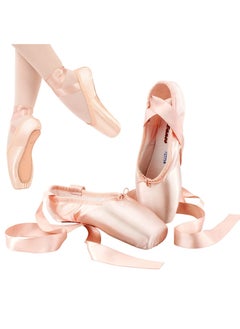 Generic Ballet Pointe Shoes Pink Professional Dance Soft Shank Satin with Sewn Ribbon for Girls Women for all Dancers Sise 36(23cm)  - Image 1