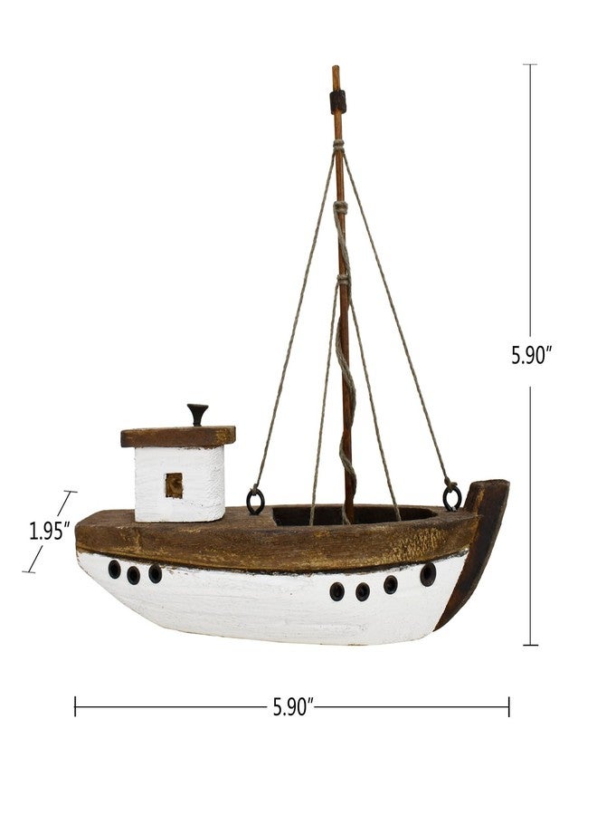 Linfevisi Wooden Sailboat Decorations Nautical Sail Boats Model Decor Table Top Beach Coastal Ocean Themed Home Decor Ornaments Rustic Wood Sailing Boats Ships Nautical Decor for Bathroom 5.9" H - Image 2