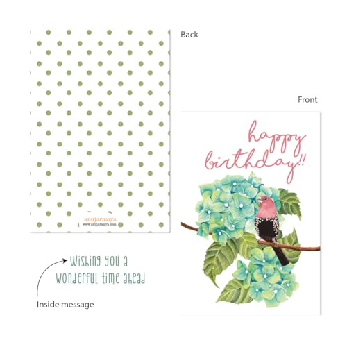 anujarusiya Birds & Blooms Birthday Card Set - 5 Cards, 4x5.8 Inch with Envelopes, Hand-Painted Design, Premium German Paper, Birthday Greetings, Perfect for Friends and Family - Image 5