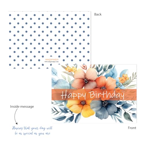 anujarusiya Birds & Blooms Birthday Card Set - 5 Cards, 4x5.8 Inch with Envelopes, Hand-Painted Design, Premium German Paper, Birthday Greetings, Perfect for Friends and Family - Image 4