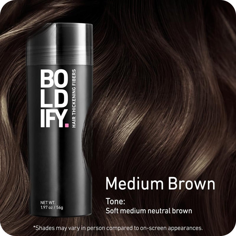 BOLDIFY Hair Fibers (56g) - Fill In Thinning and Fine Hair for an Instantly Fuller, Thicker Look - 14 Shades for Women & Men - Medium Brown - Image 2