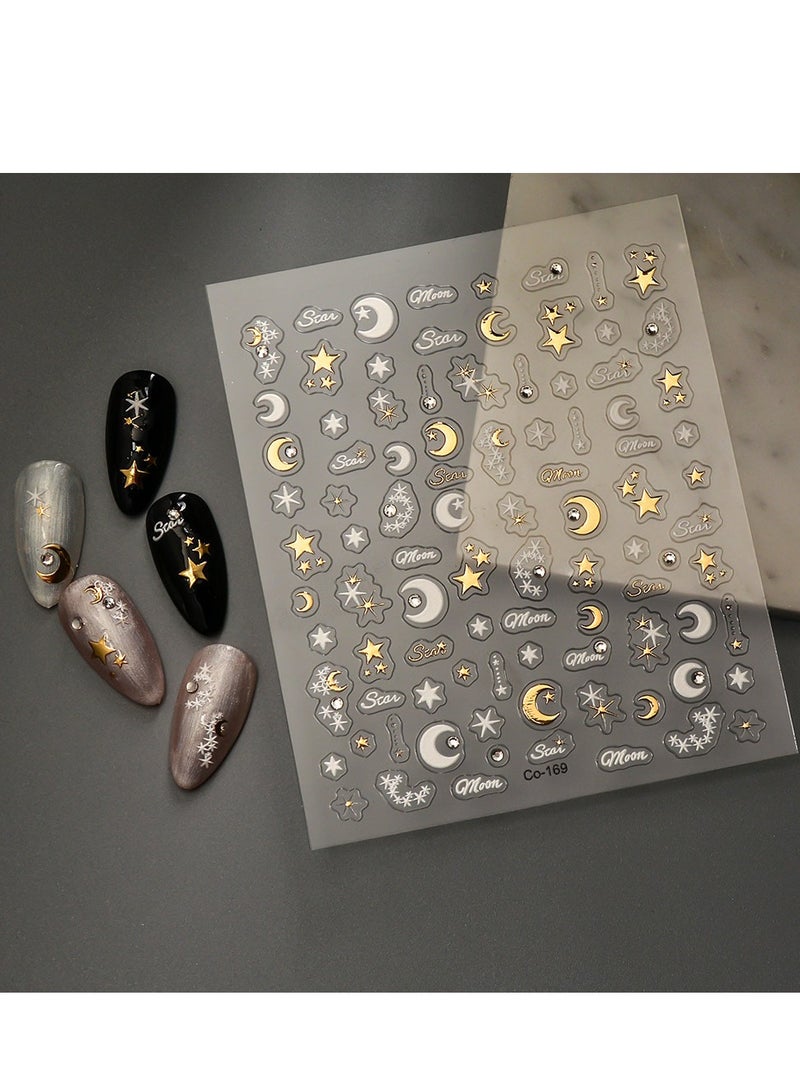 6-Sheets 5D Crystal Diamond French Baked Lacquer Nail Sticker Customizable Golden Nail Decor - Image 1