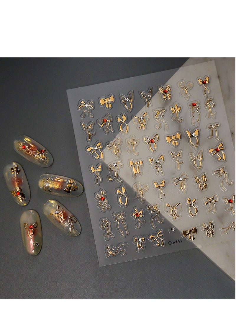 6-Sheets 5D Crystal Diamond French Baked Lacquer Nail Sticker Customizable Golden Nail Decor - Image 2