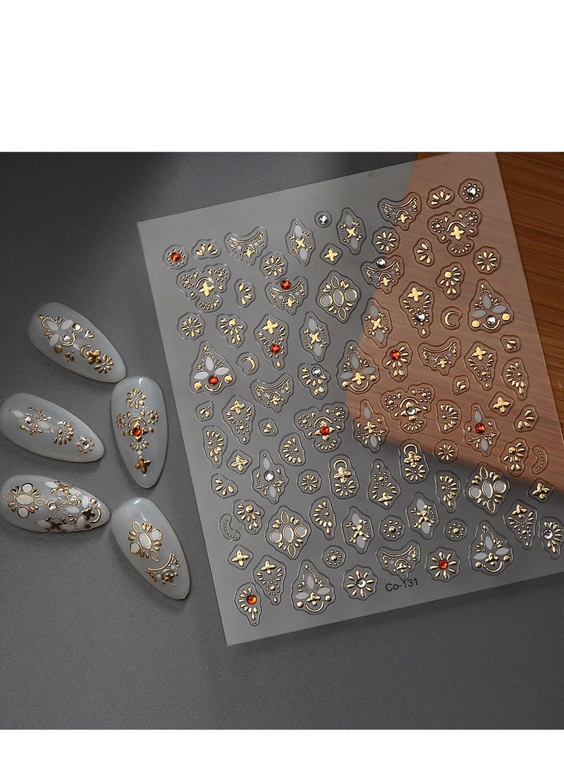 6-Sheets 5D Crystal Diamond French Baked Lacquer Nail Sticker Customizable Golden Nail Decor - Image 3