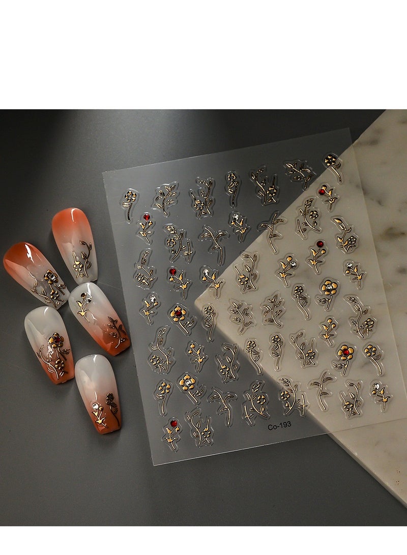 6-Sheets 5D Crystal Diamond French Baked Lacquer Nail Sticker Customizable Golden Nail Decor - Image 4