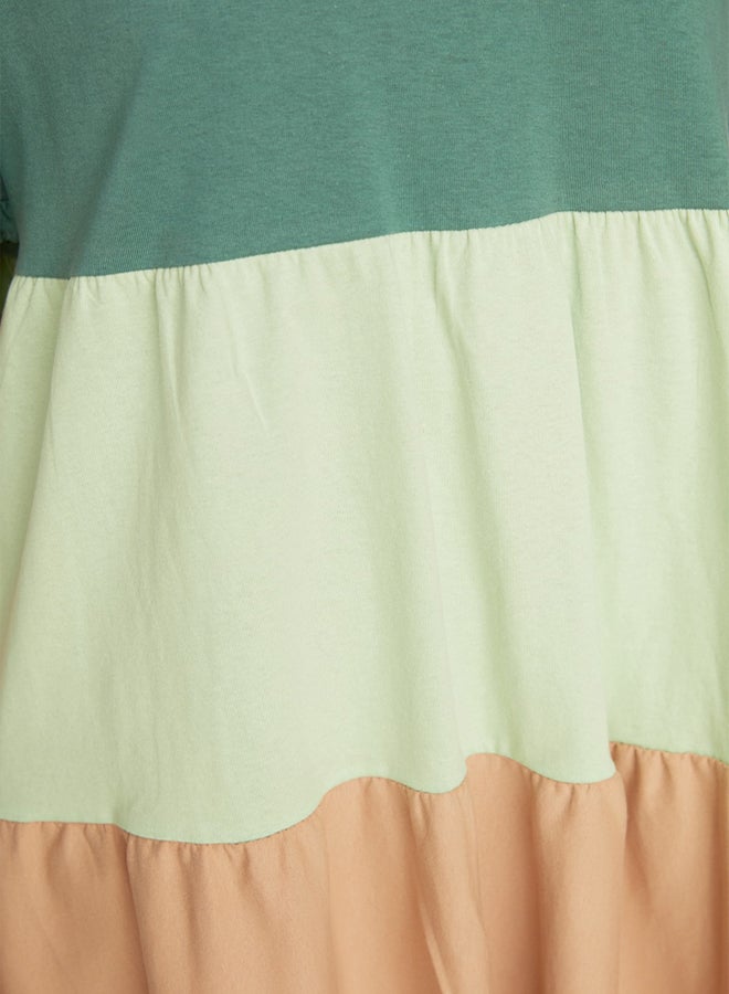 trendyol Green 100% Cotton Color Blocked Shift/Plain Mini Knitted Dress - Image 4