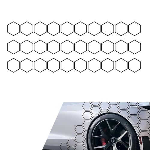 Zosgrew 30 PCS Car Honeycomb Graphics Stickers Waterproof Reflective Honeycomb Hexagon Sticker 393 x 33 SelfAdhesive Car Side Body Door Decals Universal DIY Car Exterior Decals Black - Image 1