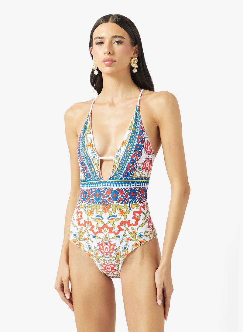 ELLA Printed Deep Neck Swimsuit - Image 1