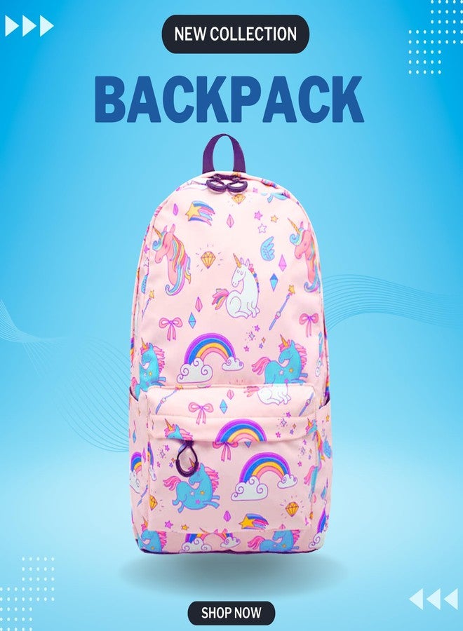 ALGROWD GIRLS COLLAGE BAG LARGE CAPACITY 40L CARRY ALL COLLAGE AND SCHOOL BOOKS WATER RASISTANT PINK COLOR AND UNICORN DESIGN - Image 3