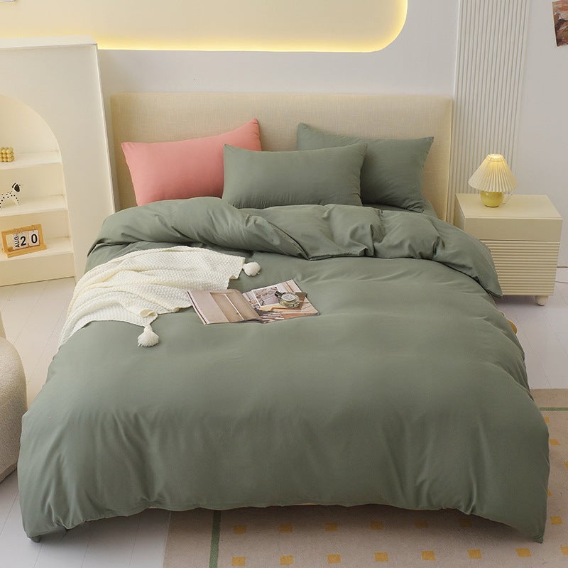 Quick Solid Color Sanding Four-Piece Set Ins Style Simple Quilt Cover Washed Quilt Cover Dormitory Bedding For 3 - Image 1