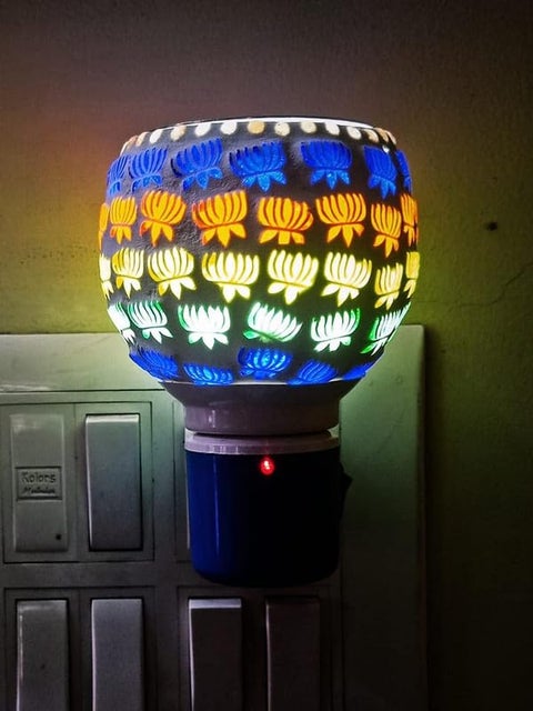 SHREE HANS CREATION Kapur Dani Electrical Camphor Diffuser Glass Kapoor Dhani Essential Oil Diffuser with On Off Switch to Toggle Between Burner Lamp Leaf Line