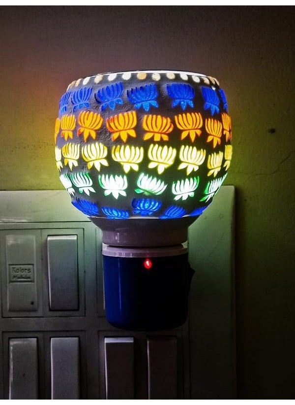 SHREE HANS CREATION SHREE HANS CREATION Kapur Dani Electrical Camphor Diffuser Glass Kapoor Dhani Essential Oil Diffuser with On Off Switch to Toggle Between Burner Lamp Leaf Line 