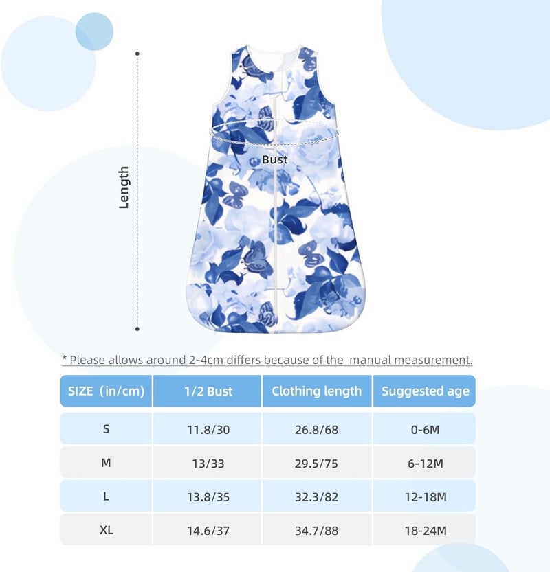 Stylish Blue White Botanical Floral Pattern Baby Wearable Blanket Infant Boys Girls Sleeping Bags for Newborn Small - Image 5