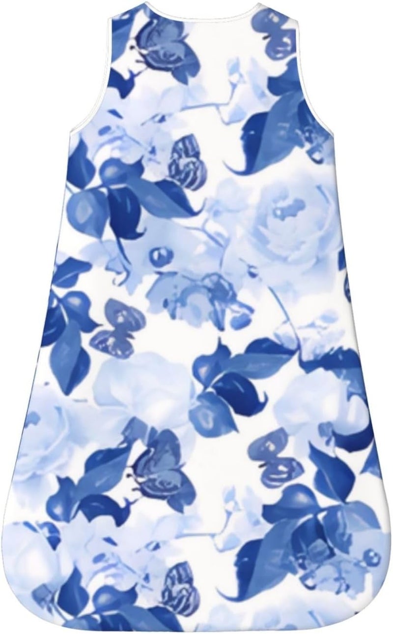 Stylish Blue White Botanical Floral Pattern Baby Wearable Blanket Infant Boys Girls Sleeping Bags for Newborn Small - Image 2