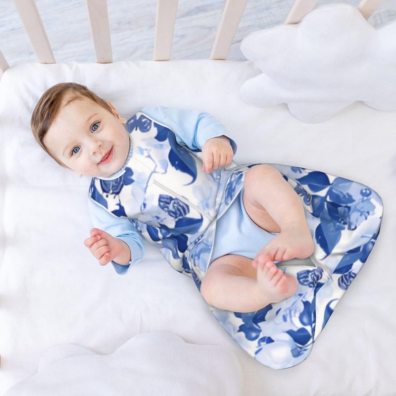 Stylish Blue White Botanical Floral Pattern Baby Wearable Blanket Infant Boys Girls Sleeping Bags for Newborn Small - Image 3