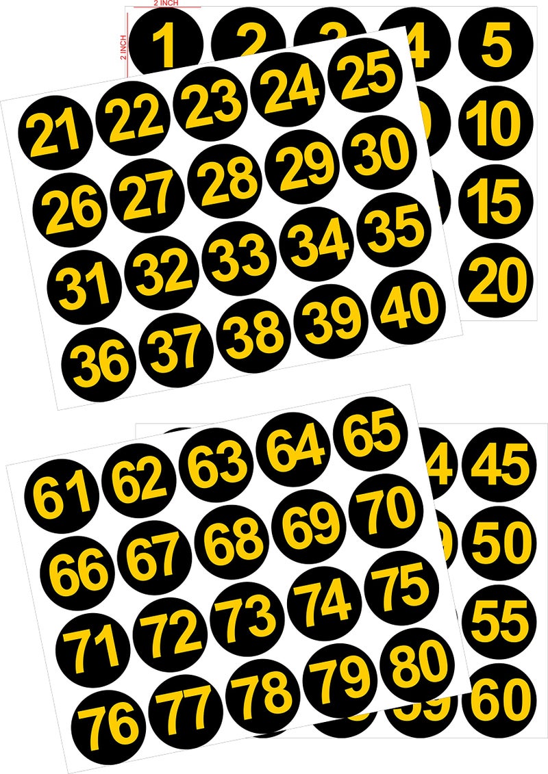 IMPRINT Self Adhesive PVC Number Stickers 1 to 80, 2 Inch Diameter, Round Black and Yellow Color - Image 1