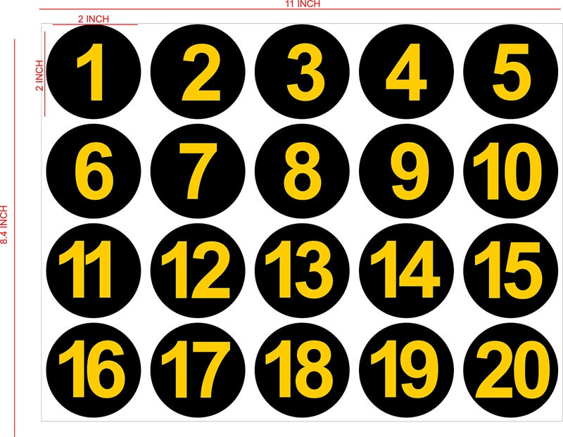 IMPRINT Self Adhesive PVC Number Stickers 1 to 80, 2 Inch Diameter, Round Black and Yellow Color - Image 2