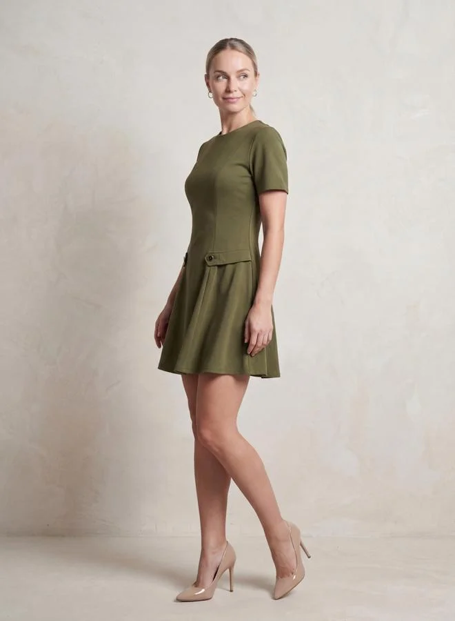 Mish  Olive Short Sleeve A-Line Mini Dress for Women | Best Price UAE