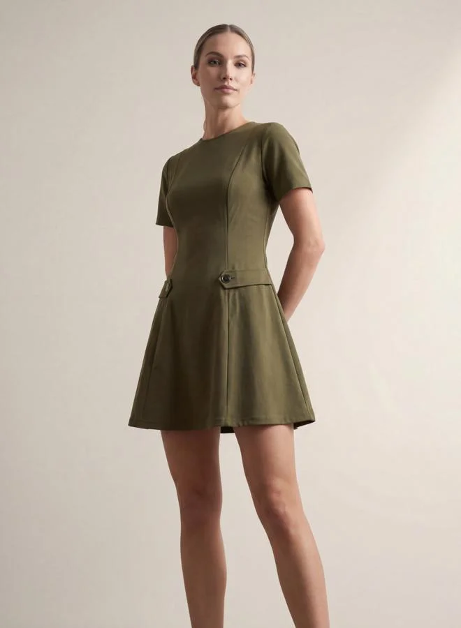 Mish  Olive Short Sleeve A-Line Mini Dress for Women | Best Price UAE