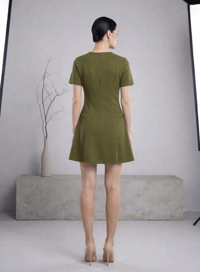 Mish  Olive Short Sleeve A-Line Mini Dress for Women | Best Price UAE