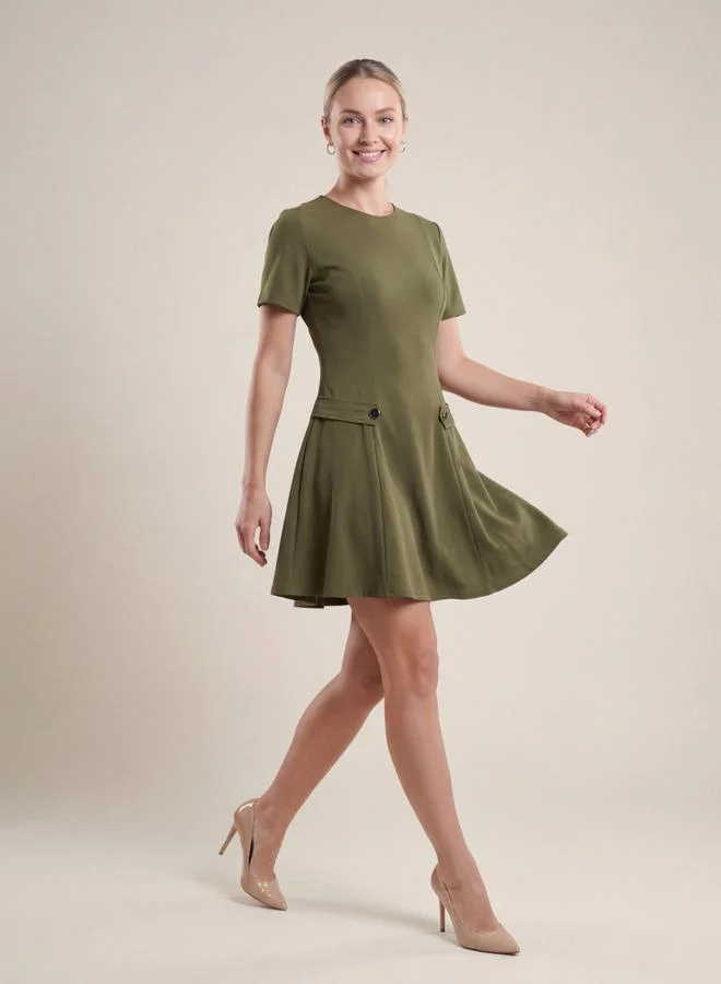 Mish  Olive Short Sleeve A-Line Mini Dress for Women | Best Price UAE