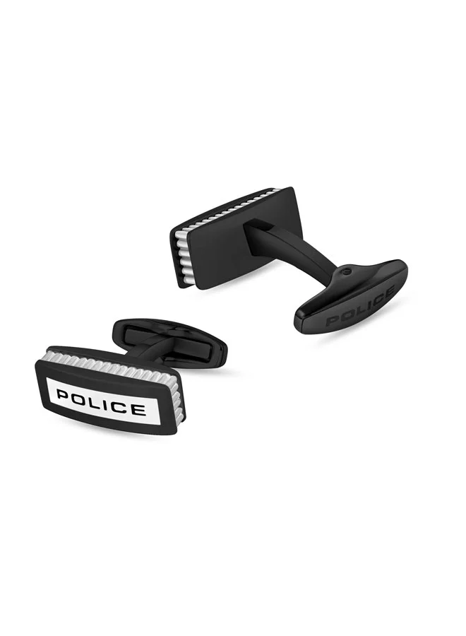 POLICE Black/Silver Ridgeline Rectangular Stainless Steel Cufflinks for Men for Men | Best Price UAE