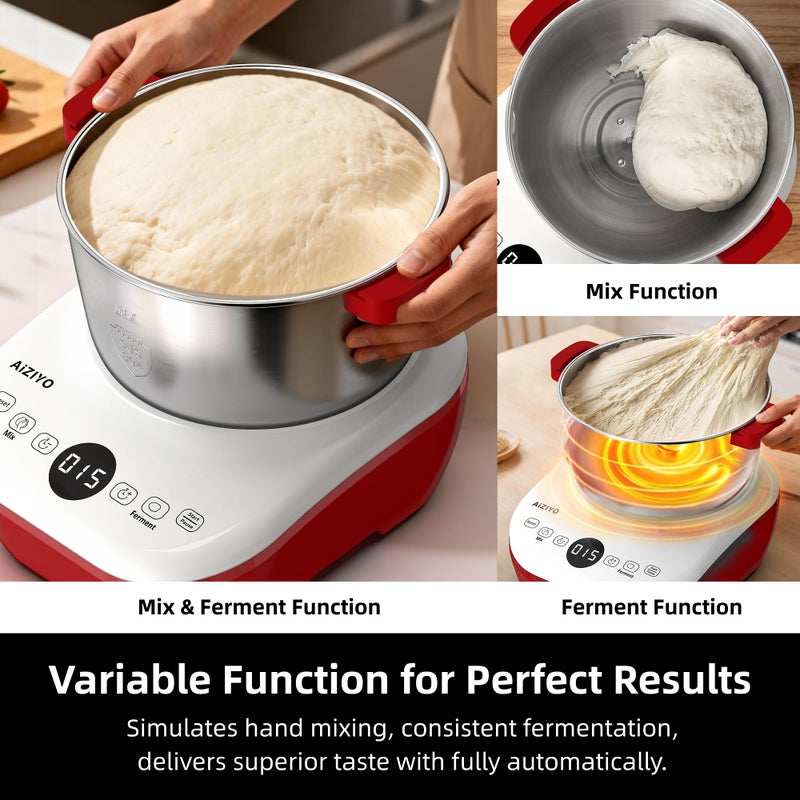 AIZIYO DoughChief, 5.3QT Dough Mixer, Dough Maker with Ferment Function, Touch Panel Control, 304 Stainless Steel Bowl, Removeable lid, Dough Proofing Box for Pizza, Bread, Pasta & Mochi - Image 5