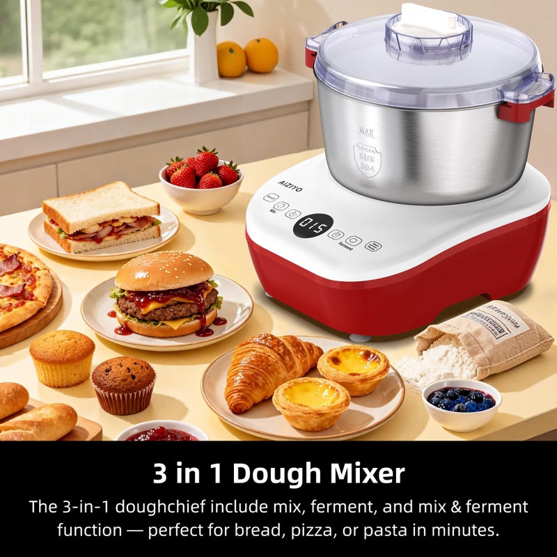 AIZIYO DoughChief, 5.3QT Dough Mixer, Dough Maker with Ferment Function, Touch Panel Control, 304 Stainless Steel Bowl, Removeable lid, Dough Proofing Box for Pizza, Bread, Pasta & Mochi - Image 2