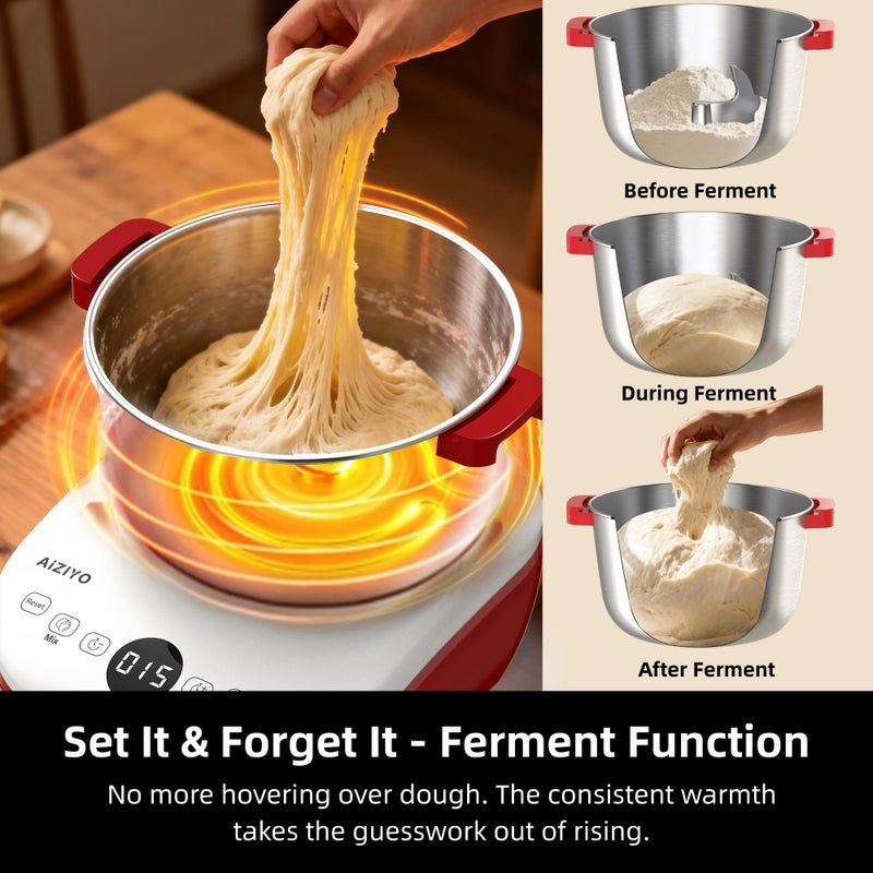 AIZIYO DoughChief, 5.3QT Dough Mixer, Dough Maker with Ferment Function, Touch Panel Control, 304 Stainless Steel Bowl, Removeable lid, Dough Proofing Box for Pizza, Bread, Pasta & Mochi - Image 4