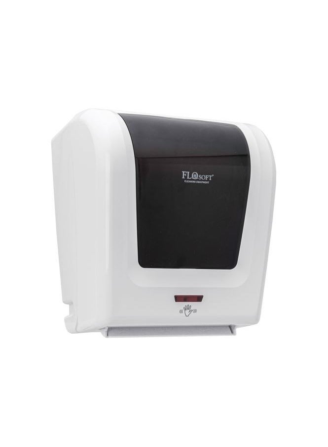 Automatic Sensor Paper Towel Dispenser Hands Free Wall Mounted Tissue Dispenser with Infrared Motion Detection High Capacity Durable ABS Plastic White with Black Cover for Bathrooms Kitchens & Commercial Use - Image 2