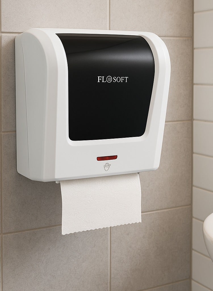 Automatic Sensor Paper Towel Dispenser Hands Free Wall Mounted Tissue Dispenser with Infrared Motion Detection High Capacity Durable ABS Plastic White with Black Cover for Bathrooms Kitchens & Commercial Use - Image 4