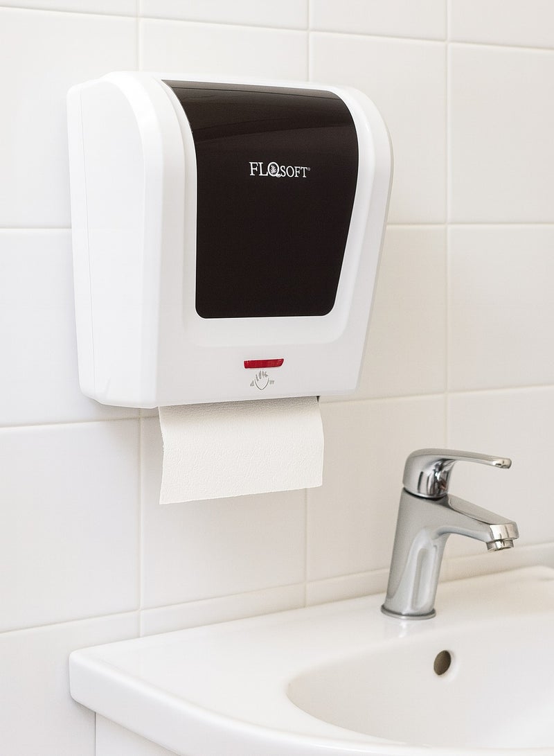 Automatic Sensor Paper Towel Dispenser Hands Free Wall Mounted Tissue Dispenser with Infrared Motion Detection High Capacity Durable ABS Plastic White with Black Cover for Bathrooms Kitchens & Commercial Use - Image 5