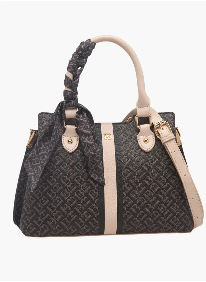 فلورا بيلا من شو إكسبرس Monogram Print Tote Bag with Zip Closure and Scarf Detail