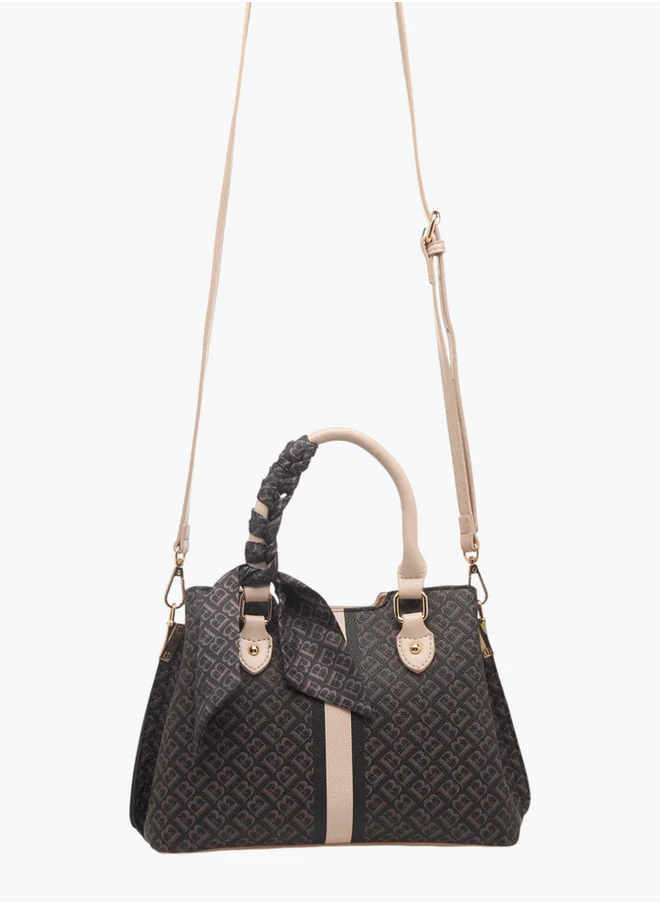فلورا بيلا من شو إكسبرس Monogram Print Tote Bag with Zip Closure and Scarf Detail