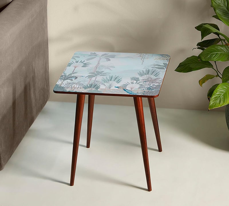 India Circus by Krsnaa Mehta India Circus by Krsnaa Mehta Blooming Meadow Wooden Stool End Table for Living Room BedroomSmall Space Furniture MultiPurpose Nightstand Coffee Square Bed Side Table - Image 1