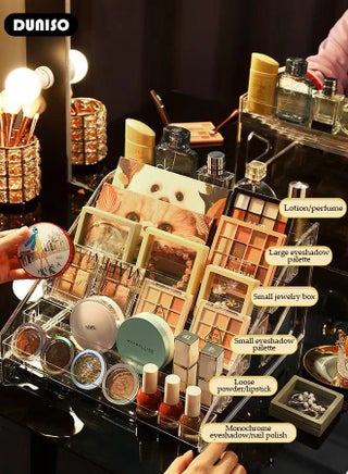 Makeup Organizer for Eyeshadow Palette and Lipstick Organizer, 7 Section Divided Makeup Palette Organizer,Transparent Cosmetic Organizer for Vanity Drawer Countertop Modern Cosmetics Storage - view 5