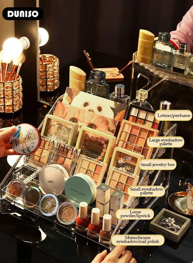 DUNISO منظم مكياج لظلال العيون ومنظم أحمر الشفاه، منظم لوحة مكياج مقسم إلى 7 أقسام، منظم تجميل شفاف لخزانة الماكياج أو سطح الطاولة، تخزين مستحضرات التجميل الحديثة - Image 5