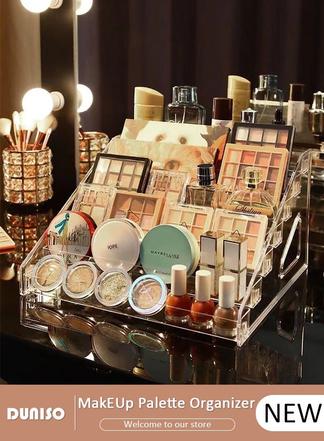 DUNISO منظم مكياج لظلال العيون ومنظم أحمر الشفاه، منظم لوحة مكياج مقسم إلى 7 أقسام، منظم تجميل شفاف لخزانة الماكياج أو سطح الطاولة، تخزين مستحضرات التجميل الحديثة - Image 1