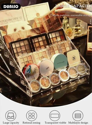 Makeup Organizer for Eyeshadow Palette and Lipstick Organizer, 7 Section Divided Makeup Palette Organizer,Transparent Cosmetic Organizer for Vanity Drawer Countertop Modern Cosmetics Storage - view 2