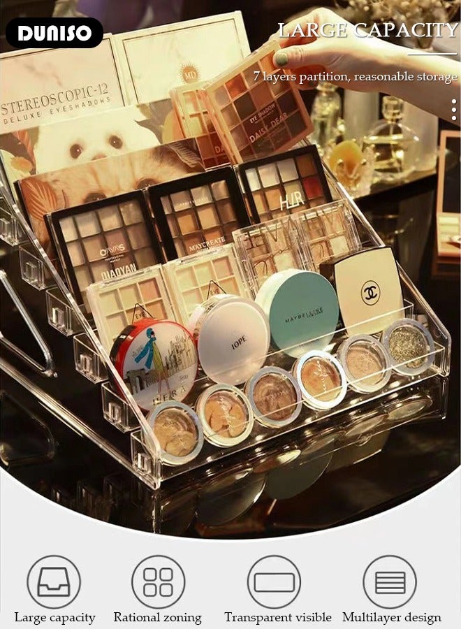 DUNISO منظم مكياج لظلال العيون ومنظم أحمر الشفاه، منظم لوحة مكياج مقسم إلى 7 أقسام، منظم تجميل شفاف لخزانة الماكياج أو سطح الطاولة، تخزين مستحضرات التجميل الحديثة - Image 2