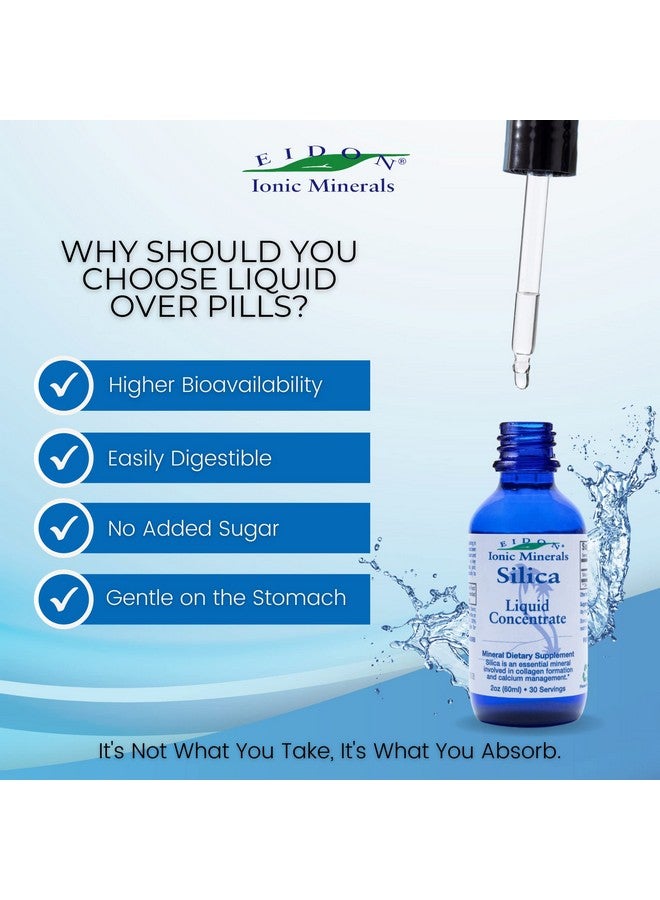 Eidon Ionic Minerals مركز سيليكا سائل إيدون مكمل سيليكا للشعر وإنتاج الكولاجين نباتي خالي من الغلوتين طبيعي متاح حيوياً أيوني بدون مواد حافظة قطرات سيليكا زجاجة 2 أونصة - Image 4
