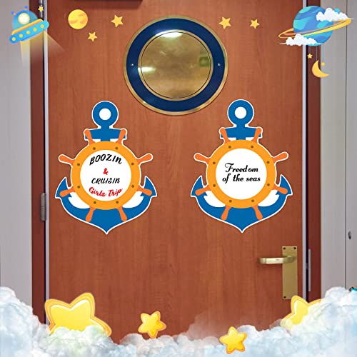 Sabary 2 Pcs Cruise Door Magnets for Cruise Ship Door Decorations Magnetic with 3 Pcs Paint Pens Anchor Steering Wheel Car Magnets Lifebuoy Bowtie Decorations for Carnival (Anchor Style) - Image 4