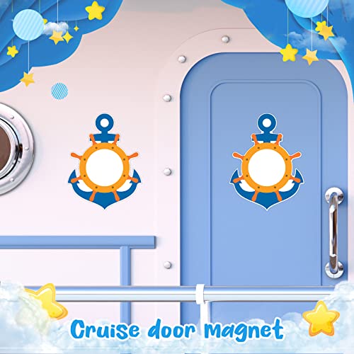 Sabary 2 Pcs Cruise Door Magnets for Cruise Ship Door Decorations Magnetic with 3 Pcs Paint Pens Anchor Steering Wheel Car Magnets Lifebuoy Bowtie Decorations for Carnival (Anchor Style) - Image 5