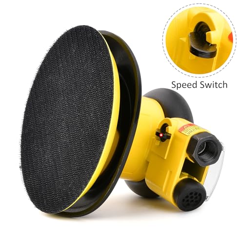 Gedu Professional Air Random Orbital Palm Sander, Dual Action Pneumatic Sander, Low Vibration, Heavy Duty … (5-inch Yellow) - Image 4